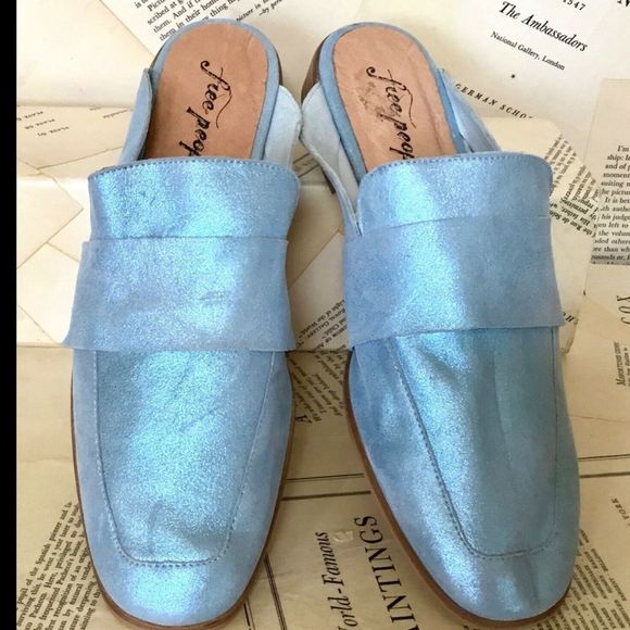 Free People Metallic Loafers blue Leather 40/9-9.5 - Picture 2 of 4
